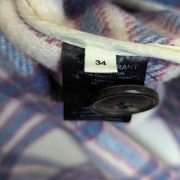 Isabel Marant Étoile Plaid Wool Coat Jacket Blue Red Cream Size 34 XS-S - Picture 6 of 6